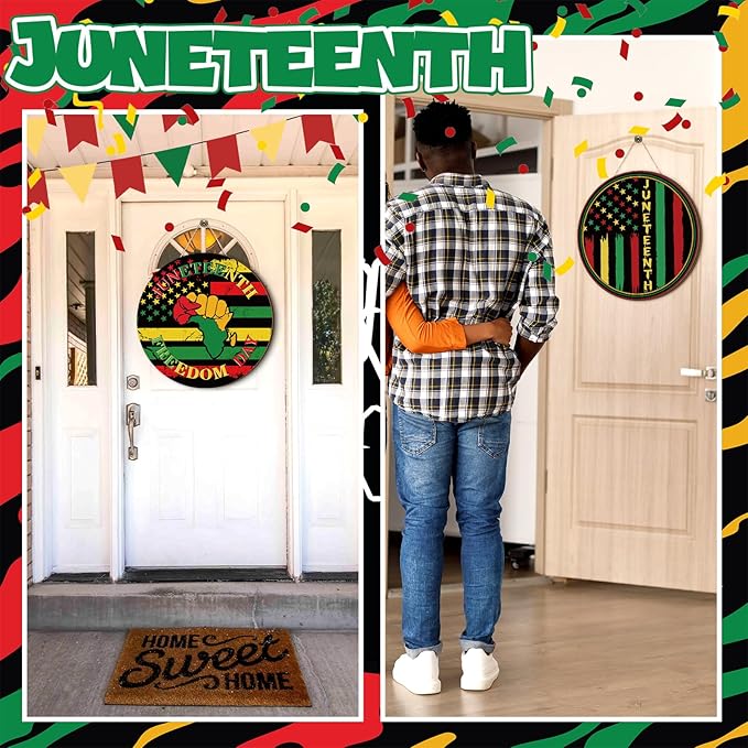 3 Pcs Juneteenth Decoration 12 Inch Juneteenth Wooden Door Sign Africa America Outdoor Decoration June 19th Freedom Memorial Independence Day Hanging Ornament Plaque for Home Front Door Holiday Decor