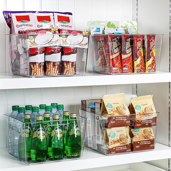 Vtopmart 6 Pack Extra Large Clear Plastic Storage Bins,11x11 Cube Acrylic Organizer Square Containers with Handle for Pantry,Closet,LaundryRoom,Kitchen,Bathroom,UnderSink Organization