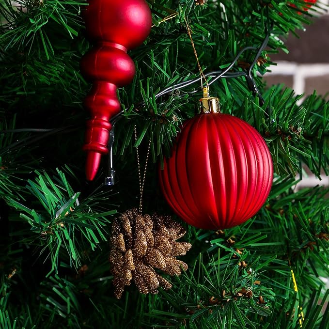 Sunnyglade 60ct Red Christmas Tree Ball Ornaments Set Shatterproof Christmas Bling-Bling Hanging Decoration with Hand-held Gift Package for Xmas Tree Holiday Wedding Party (Red)