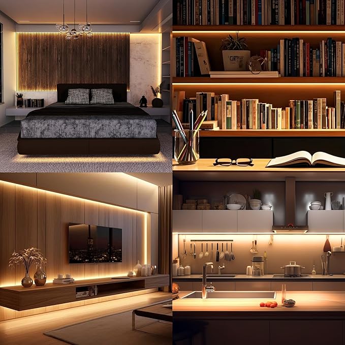 COB LED Strip Light 3000K 40FT/12M Warm White High Lumen Dimmable Strip Paired with RF Remote 24V UL Certified Adapter Suitable for Bedroom Cabinets