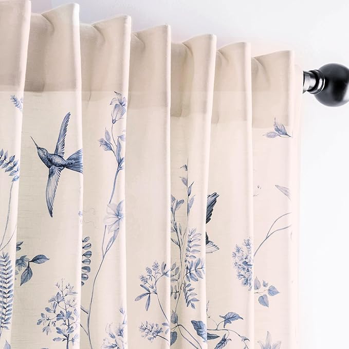 Maison d' Hermine Curtains for Living Room 100% Cotton 96 inch Length One Panel Light Filtering Curtains for Bedroom Windows with Rod and Loop Pockets Drapes (Neo Ipomee Beige, 50" W x 96" L)