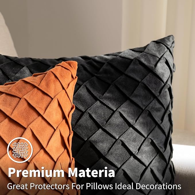 Velvet Decorative Throw Pillow Covers Set of 2, 18x18 Inch Soft Modern Weave Cushion Case, Farmhouse Home Decor Pillowcase for Sofa Living Room Couch Bed Orange