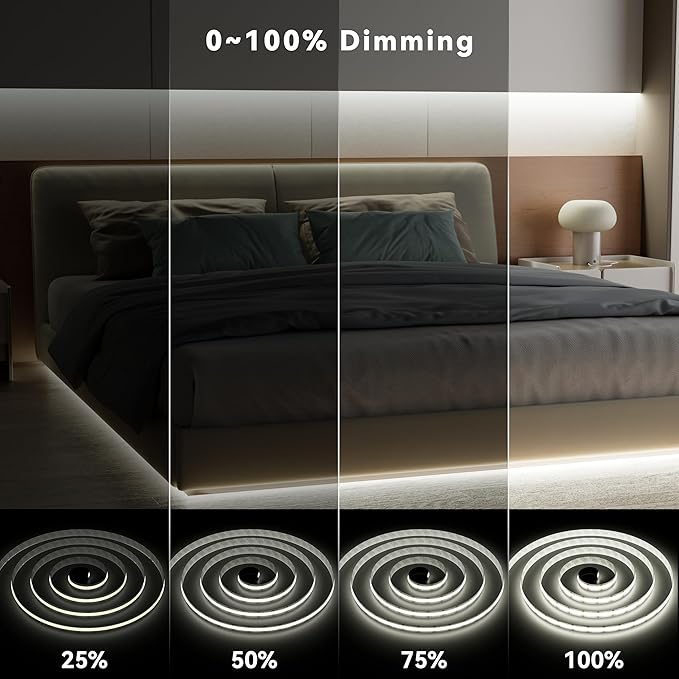PAUTIX COB LED Strip Light White CCT Tunable 32.8ft/10m,UL-Listed 6400LEDs Dimmable 2700K-6500K CRI90+ 24V LED Tape Light Kit with APP Control/Music Mode,for Under Cabinet Bedroom Kitchen DIY Lighting