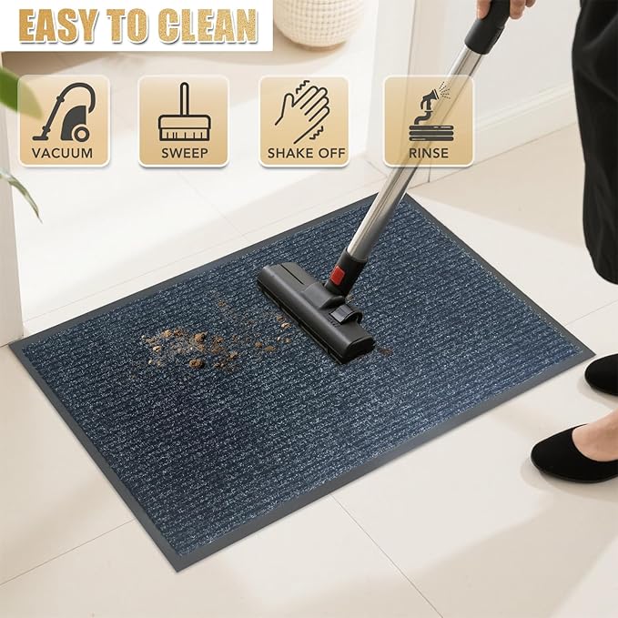 Front Door Mat,2.7'x4'Indoor Outdoor Door Mat,Heavy Duty Durable Welcome,Commercial Floor Mats Inside Outside Entrance, Waterproof All-Season, All-Weather Non Slip Backing Doormat for Entryway,Black