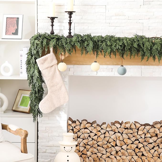 Jutom 1 PCS 9 ft Christmas Cedar Garland - Artificial Realistic Holiday Cedar Pine Needles Greenery Garland Decoration for Mantel Table Winter Party