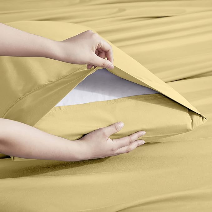 Nestl Extra Deep Queen Sheet Set - 6 Piece Breathable & Cooling Sheets - Hotel Luxury Bedding Set w/18-24 Inch Deep Pockets - Easy & Secure Fit - Super Soft, Wrinkle Free & Comfy - Custard Yellow