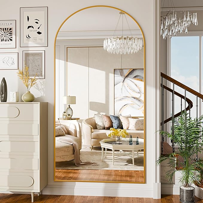 SUNQUEEN 81"x41" Floor Mirror Full Length, Oversized Arched Full Length Mirror with Stand, Full Body Mirrors for Bedroom Living Room or Cloakroom Gold