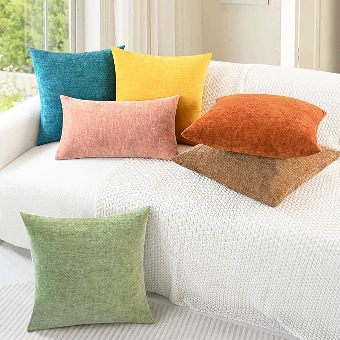 CaliTime Fall Throw Pillow Covers Decorative 20 X 20 Inches Pack of 2 Cozy Chenille Cushion Cases for Couch Sofa Bed Living Room Home Burnt Orange