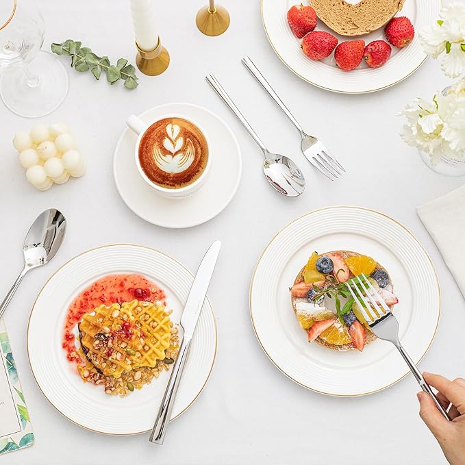 KINGSTONE Silverware Set with Serving Utensils, 45-Piece Forged Flatware Set Cutlery Set Premium Stainless Steel, Service for 8, for Kitchen, Home, Wedding, Party, Mirror Polished and Dishwasher Safe