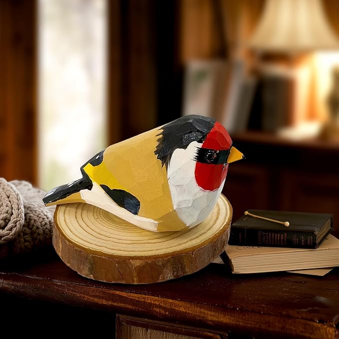 Wooden Bird Figurines Funny Desk Accessories Hand Carved Wood Decorative Small Birds Animal Miniature Statues Ornament for Home Room Decor (Black Beige)
