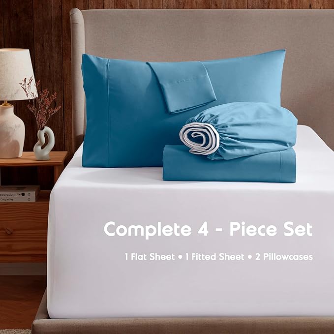 Nestl Extra Deep Twin XL Sheet Set - 4 Piece Breathable & Cooling Sheets - Hotel Luxury Bedding Set w/18-24 Inch Deep Pockets - Easy & Secure Fit - Super Soft, Wrinkle Free & Comfy - Blue Heaven