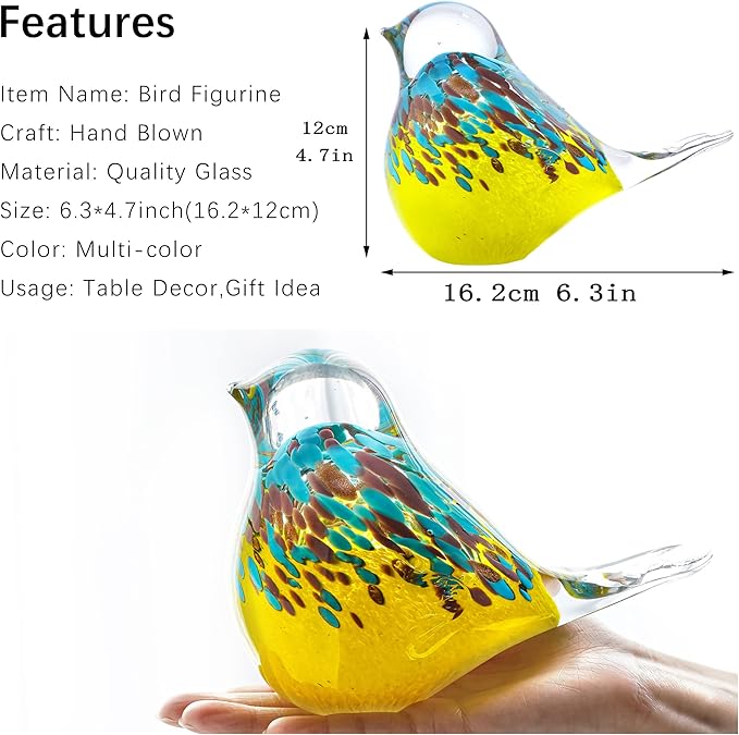 QFkris Blown Glass Bird Figurines Collectibles, Multi-Colored Bird Statue for Home Decor, Crystal Animal Paperweight Gift for Bird Lovers