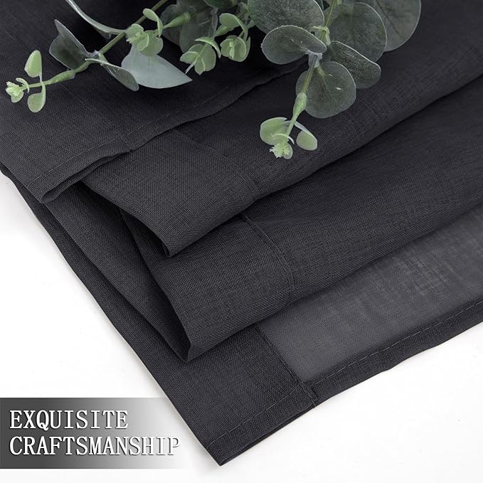 Tollpiz Sheer Curtains Bedroom Linen Textured Curtain Sheers Light Filtering Voile Rod Pocket Curtains for Living Room, 38 x 84 inches Long, Black, Set of 2 Panels