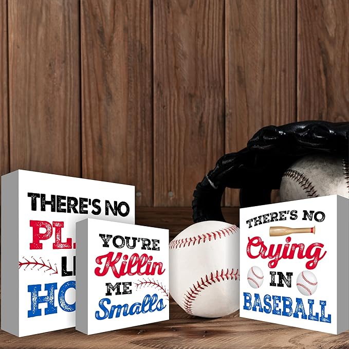3 Pcs Baseball Decor for Home Baseball Sports Tiered Tray Decor 3 Pcs Decorative Wood Box Signs Rustic Table Desk Shelf Decoration for Bedroom Boys Room Party