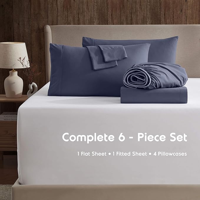 Nestl Extra Deep Cal King Sheet Set - 6 Piece Breathable & Cooling Sheets - Hotel Luxury Bedding Set w/18-24 Inch Deep Pockets - Easy & Secure Fit - Super Soft, Wrinkle Free & Comfy - Navy Blue