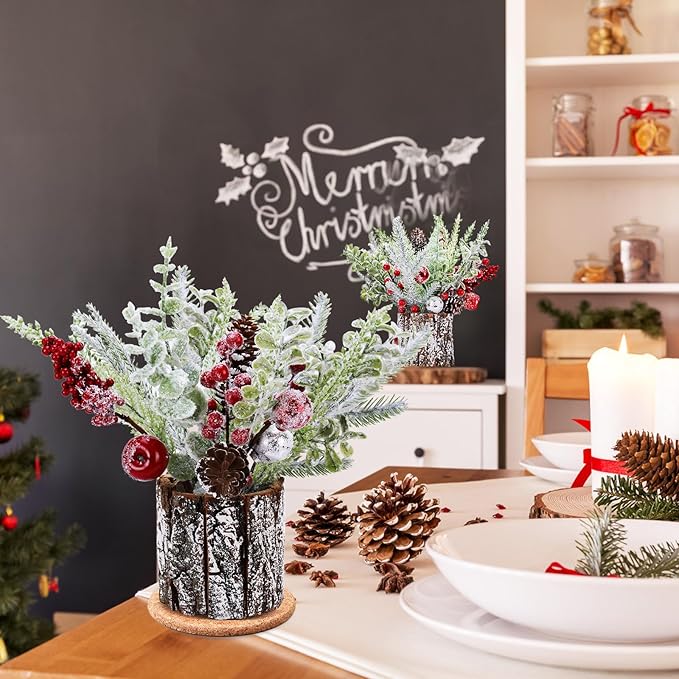 2 Pack Christmas Table Decorations, 14 Inch Christmas Centerpiece Small Potted Christmas Tree, Pine Cones and Berries, Xmas Artificial Plants for Tables, Home, Mantel Holiday Decor