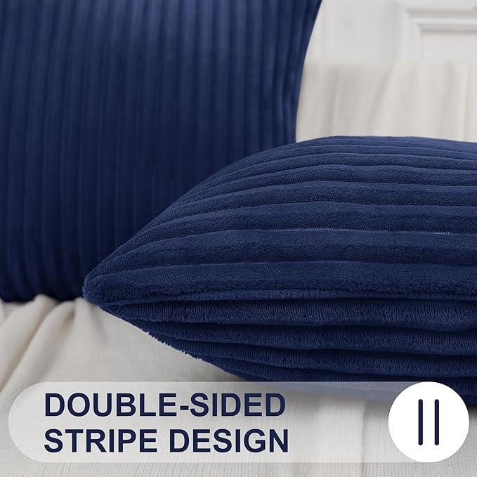 Simmore Decorative Throw Pillow Covers 24x24 Set of 2, Soft Natural Plush Flannel Double-Sided Fluffy Couch Pillow Covers for Sofa Living Room, Navy Blue