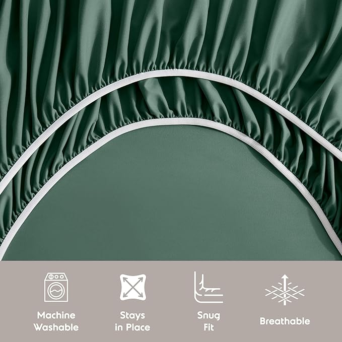 Nestl Extra Deep Twin Sheet Set - 4 Piece Breathable & Cooling Sheets - Hotel Luxury Bedding Set w/18-24 Inch Deep Pockets - Easy & Secure Fit - Super Soft, Wrinkle Free & Comfy - Dark Green