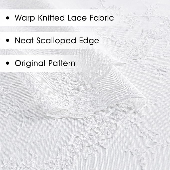 Lace Curtains 84 Inches Long, Vintage Floral Light Filtering Scalloped Edges Sheer Lace Curtains for Living Room & Bedroom, Rod Pocket, 2 Panels Set, Branch Pattern (White, 52" W x 84" L)