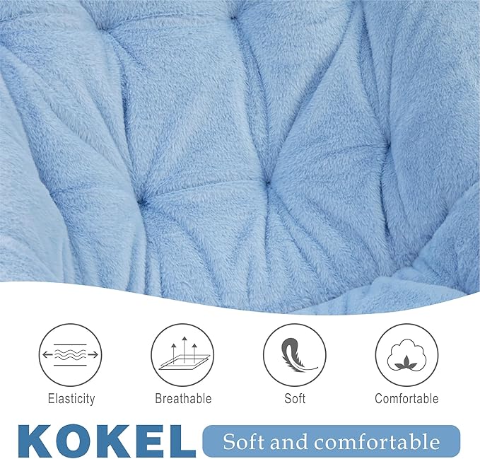 Kokel Plush Folding Chair and Ottoman Padded Metal Frame Living Room Chair (BLUE-TM19)