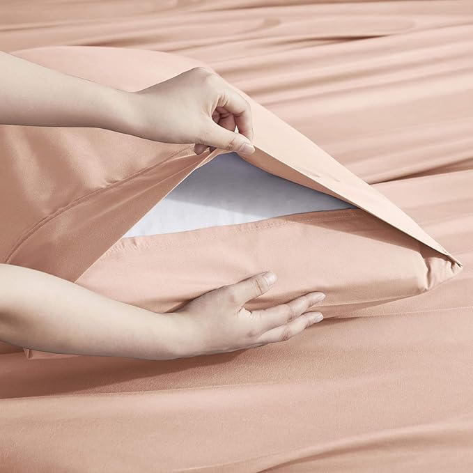 Nestl Extra Deep Queen Sheet Set - 6 Piece Breathable & Cooling Sheets - Hotel Luxury Bedding Set w/18-24 Inch Deep Pockets - Easy & Secure Fit - Super Soft, Wrinkle Free & Comfy - Peach Beige