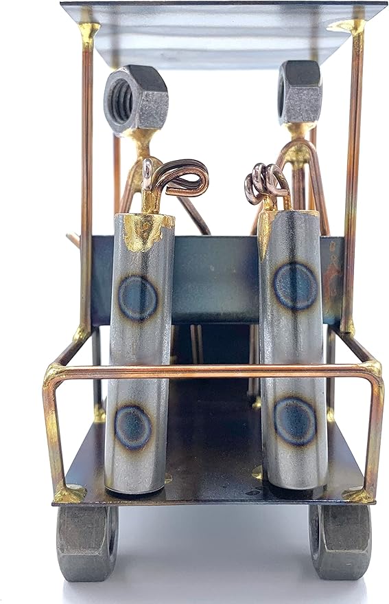 Golf Cart with 2 Golfers Collectible Handmade Metal Art Figurine, Desk Accessories, Trophy, Boss Gift, Office Décor, Business Professional, Golfing