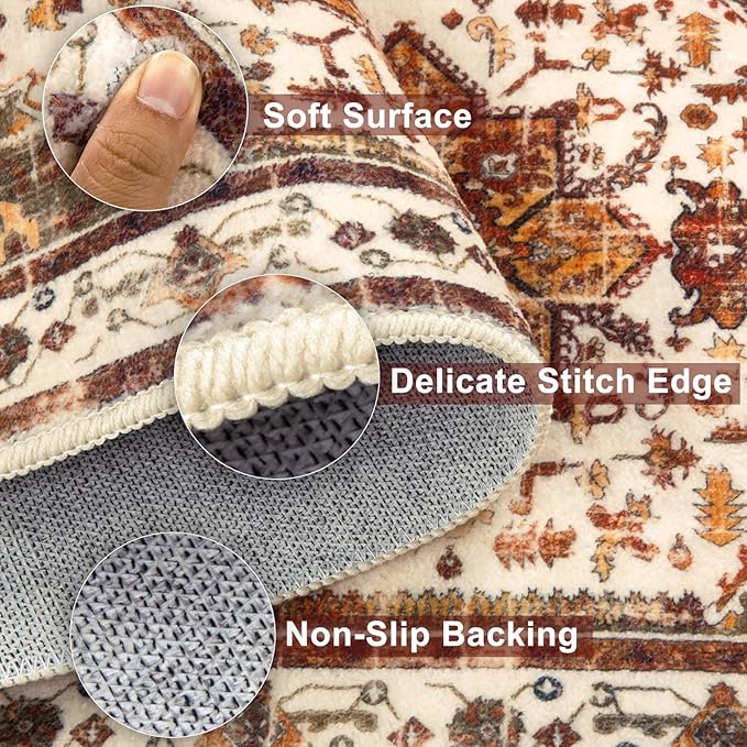 Yamaziot Boho Washable Kitchen Rugs Sets of 3, Non Slip Kitchen Mats for Floor with Rubber Backing, Waterproof & Stain Resistant Thick Carpet Runner Throw Rug for Kitchen, Laundry Room, Hallway