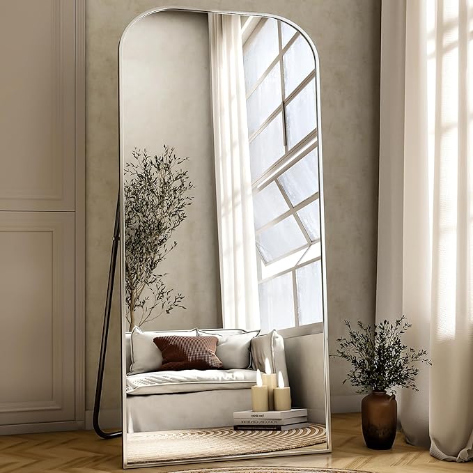 Full Length Mirror, 71"x28" Floor Mirror Freestanding, Arched Floor Standing Large Mirror Full Body Mirrors with Stand for Bedroom, Hanging Mounted Mirrors for Living Room, Silver