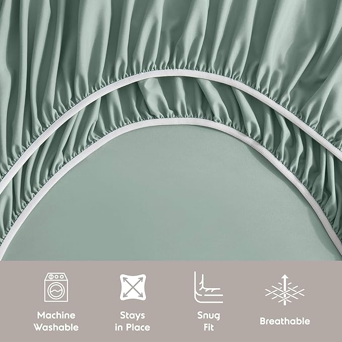 Nestl Extra Deep Twin Sheet Set - 4 Piece Breathable & Cooling Sheets - Hotel Luxury Bedding Set w/18-24 Inch Deep Pockets - Easy & Secure Fit - Super Soft, Wrinkle Free & Comfy - Sage Green