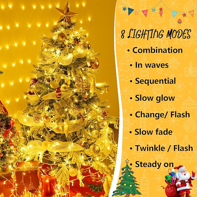 YEGUO 165ft 500 LED String Lights Outdoor Waterproof, Clear Wire Christmas Lights Indoor Plug in, 8 Modes Fairy Light for Party Wedding Classroom Tree(Warm White)