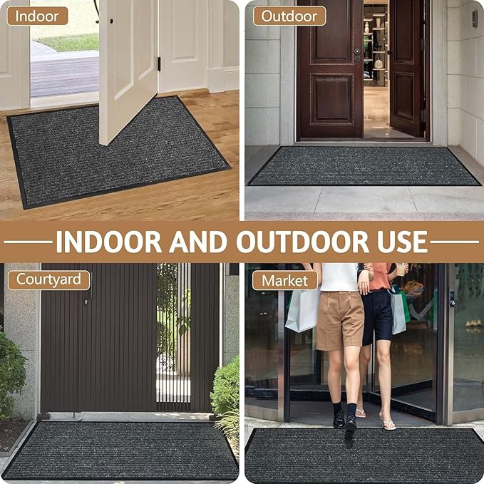 Durable Front Door Mat, Heavy Duty Indoor Outdoor Doormat, 48” x 36” Low Profile Outdoor Mats for Home Entrance, Stain and Fade Resistant Shoe Scraper Mat, Ideal for High Traffic Area