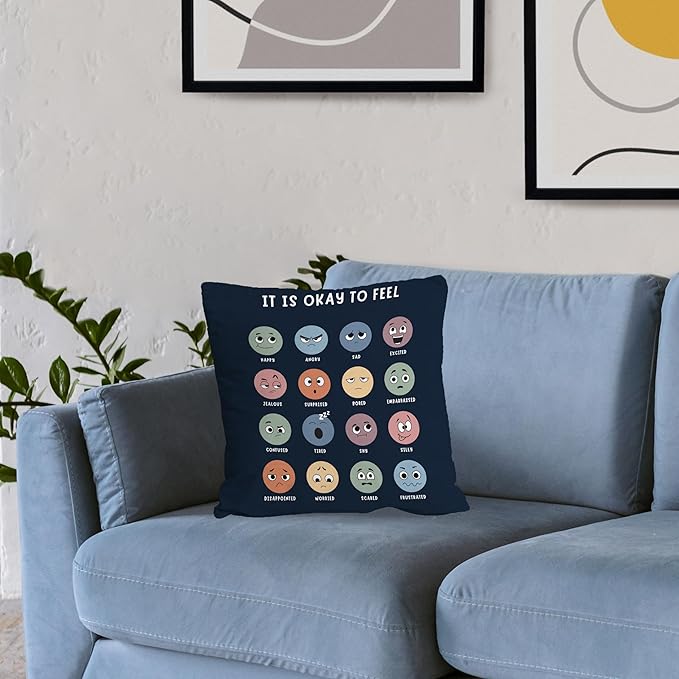 Nogrit Counseling Office Must Haves Throw Pillow Cover, Calming Corner, Mental Health Pillowcase Decor for Home Kids,Mental Health Counselor Gifts, Calming Corner Pillow Covers 18x18 Navy Blue