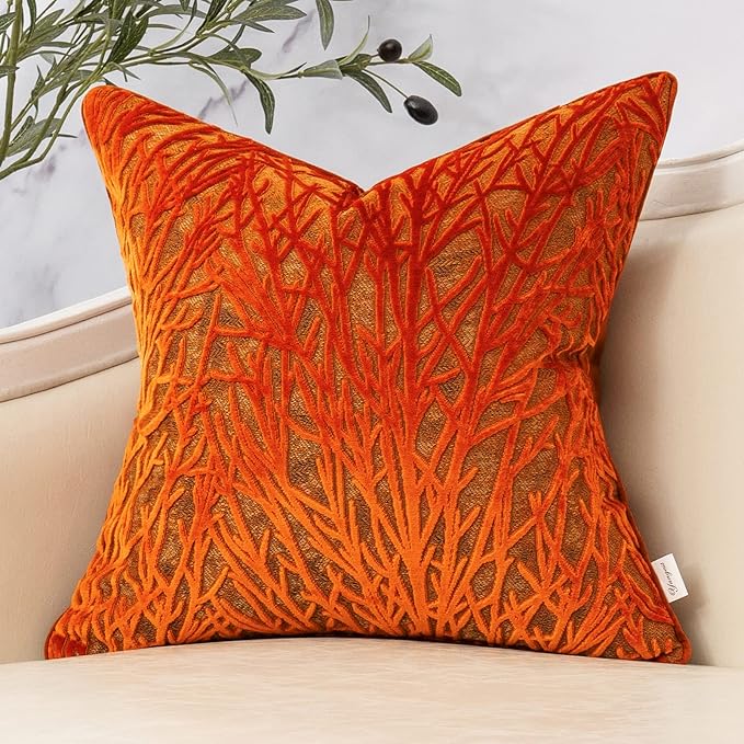 Yangest Burnt Orange Twigs Throw Pillow Cover Branches Velvet Cushion Case Neutral Pillowcase for Sofa Couch Bedroom Living Room Home Decor,20x20 Inch