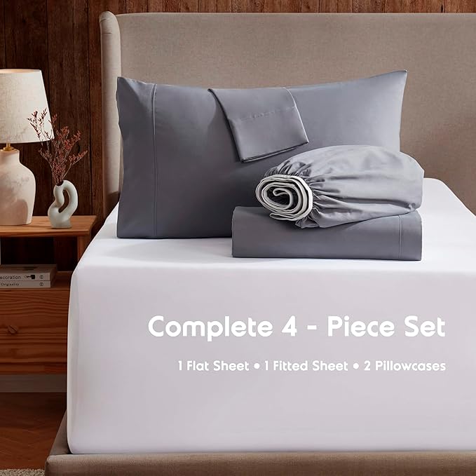 Nestl Extra Deep Twin XL Sheet Set - 4 Piece Breathable & Cooling Sheets - Hotel Luxury Bedding Set w/18-24 Inch Deep Pockets - Easy & Secure Fit - Super Soft, Wrinkle Free & Comfy - Dark Gray