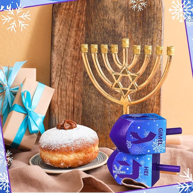 2 Pcs Hanukkah Dreidels Game Toy Extra Large Wooden Dreidel for Hanukkah Decoration with English Transliteration, Forever Spinning Tops Party Favors(Snowflake)