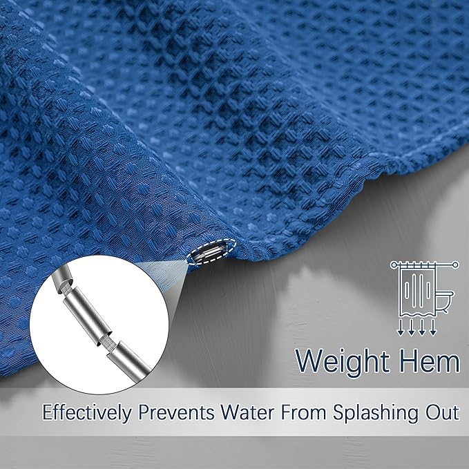 84 inch Long Shower Curtain Waffle Textured Fabric Shower Curtains, 256GSM Heavy Duty Weighted Shower Curtains, Hotel Quality Luxury Polyester Bathroom Curtain with 12 Hooks, 72Wx84H