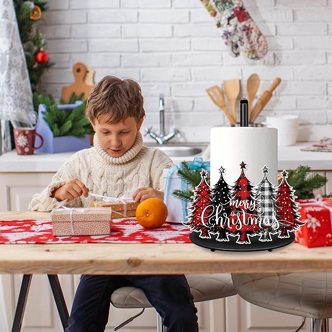 Christmas Paper Towel Holder Christmas Tree Paper Towel Stand Metal Accessories Winter Holiday Kitchen Decor Farmhouse Rustic Indoor Home Bathroom Decor for Countertops