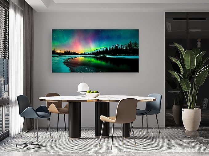 S01975 Wall Art Aurora scenery Painting on Canvas Prints Stretched and Framed Pictures to Photo Paintings on Canvas Ready to Hang for Home Decorations Office Wall Decor XXLarge 30x60 inch