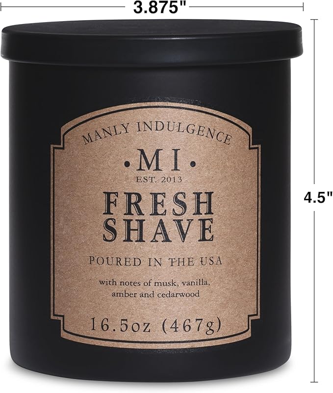 Manly Indulgence Fresh Shave Jar Candle 16.5 oz - Musk, Vanilla & Bergamot - Woodsy Amber & Cedarwood - Up to 60 Hour Burn - Soy Blend Wax, USA Poured