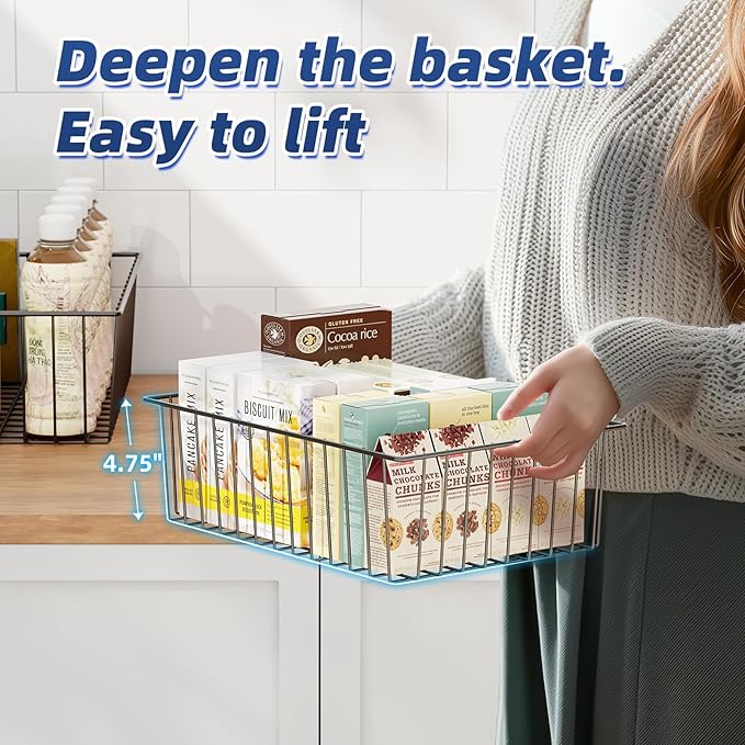 Simple Trending 8 Pack Large Wire Baskets for Organization, Metal Pantry Storage Baskets for Cabinet, Kitchen, Garage, Bathroom, Black