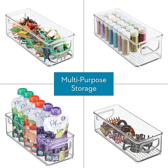 InterDesign iDesign Plastic Stackable Pantry Bin - Storage Bin with Handles for Cabinets or Fridge - Set of 4 - Clear