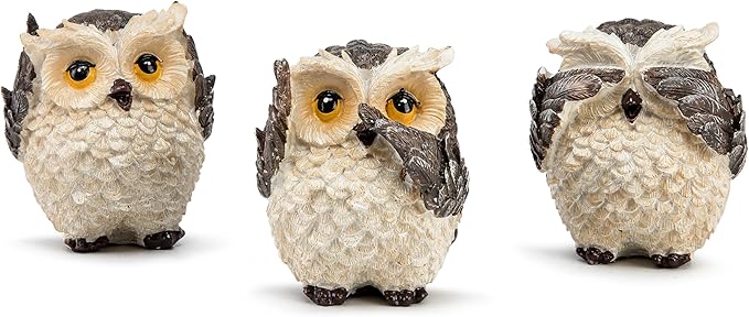 3 Wise Owl Statues, Adorable Owl Figurine for Shelf Decor, Retro Bird Sculpture Animal Decor for Living Room Bedroom Tabletop Mantel, Gift for Women Bird Lover, See No Evil Hear No Evil Speak No Evil