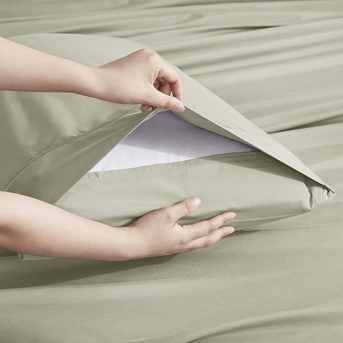 Nestl Extra Deep Full Sheet Set - 6 Piece Breathable & Cooling Sheets - Hotel Luxury Bedding Set w/18-24 Inch Deep Pockets - Easy & Secure Fit - Super Soft, Wrinkle Free & Comfy - Light Sage