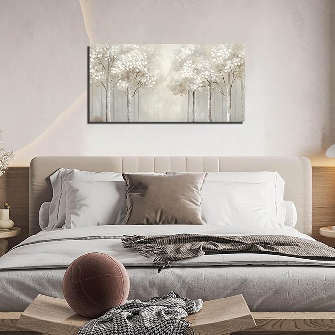 ANCXWOTER Large Forest Wall Art for Living Room White Misty Birch Tree Picture for Bedroom Office Modern Landscapes Canvas Prints Ready to Hang 20x40 Inch
