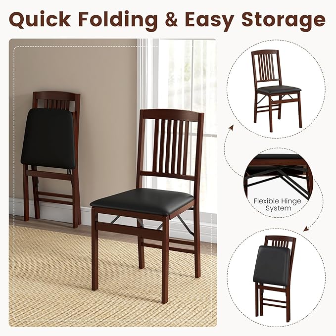 GOFLAME Folding Dining Chairs Set of 4, Foldable Chairs with Padded Seat and Rubber Wood Legs, 4 Pack Armless Kitchen Side Chairs for Living Room, Dining Room, Restaurant