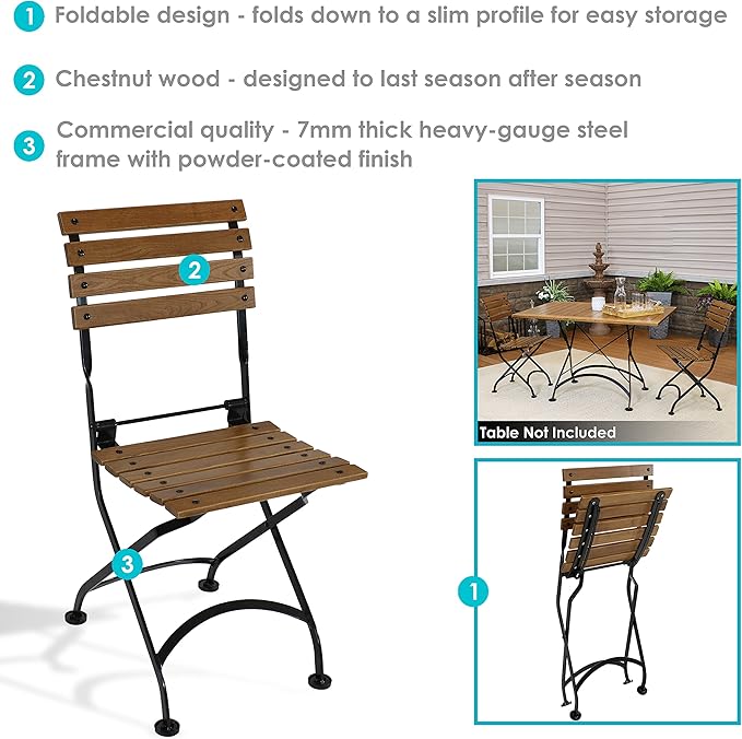 Sunnydaze European Chestnut Wooden Folding Dining Chair - for Indoor or Outdoor Use - Set of 2
