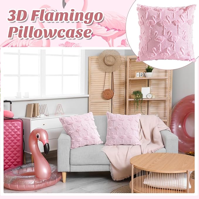 Set of 2 Flamingo Throw Pillow Covers 18x18 Inch Pink Flamingo 3D Protruding Throw Pillow Cases Soft Christmas Summer Couch Cushion Case for Home Sofa Room Decoration