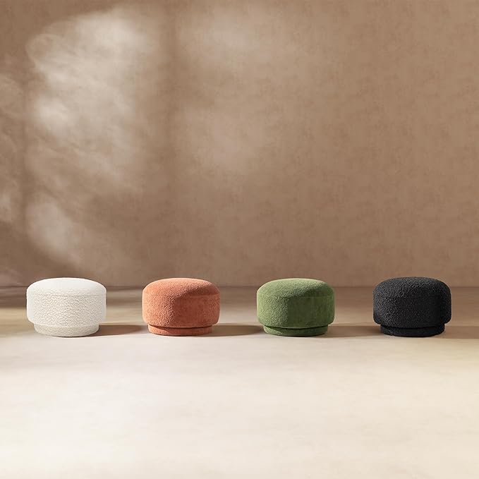 15" Small Foot Stool Ottoman Cute Foot Rest Round Mushroom Ottomans Modern Boucle Footstool Shoe Stool for Couch for Living Room Bedroom Entrance Orange