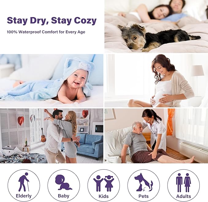 Catalonia Waterproof Bed Blanket, Washable Leakproof Bed Cover, Reversible Protector Blanket for Couch Sofa, Stain Proof Blanket Pad for Adults, 80X90 inches, Purple