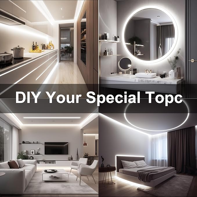COB LED Strip, 16.4ft White LED Strip Light, Dimmable LED Light Strip 6000K Bright Daylight White, CRI92+, 8mm Width, 24V Flexible LED Tape Light for TV, Bedroom, Kitchen Cabinet, Closet, Home.